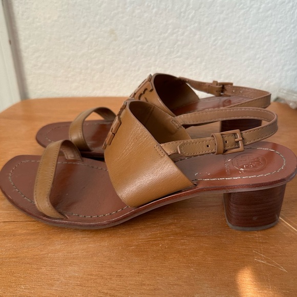 Tory Burch Beige Leather Eleanor Block Heel Slingback Sandals Size 9.5 - Picture 5 of 8